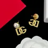 2022 New Designed Retro Brass Earrings Studs D Letters pearls pendants 18K gold plated Anti allergy women's Ear Clip Designer Jewelry