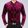 Chinese style personality dragon pattern printing fashion long sleeve shirt Autumn quality gold velvet men shirt M-XXXL 220516