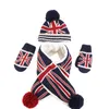 Berretti Kit sciarpa per famiglia natalizia Autunno Inverno Guanti caldi per cappello in lana Union Jack 3 set