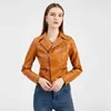 Spring Fashion Ubrania umyć skórzaną kurtkę PU Kobieta Slim Krótka motocykl, obracanie kołnierzyka żeńska płaszcz L220801