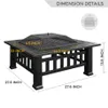 US stock Multifunctional Fire Pit Table 32in 3 in 1 Metal Square Patio Firepit Table BBQ Garden Stove with Spark Screen294p