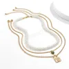 Collier Boho avec pendentif en forme de cœur de pêche et papillon sculpté, rétro, Imitation de perles, clavicule perlée, bijoux cadeau pour filles
