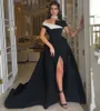 Saudi-Arabien Cap-Ärmeln Meerjungfrau-Abendkleider mit Perlen Side Split Abnehmbarer Zug Satin formale Prom-Kleider