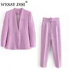 Wesay Jesi Women's Fashion Fashion Blazer Suit Suit Pantit Prosty stały kolorowy kołnierz długi rękaw + spodnie 2 -częściowy zestaw 220326