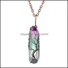 Pendentif Colliers Pendentifs Bijoux Nouvel Arbre De Vie Fil De Cuivre Enveloppé Quartz Druzy Pierre De Roche Guérison 7 Chakra Arc-En-Cadeau1 Drop Delive