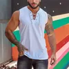 Tank Top Erkekler Drawstring v Boyun kolsuz gömlek yaz erkek giyim sokak kıyafetleri rahat gömlek spor salonu fitness ince fit yelek 220615