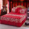 3Pcs Bed Sheet Cotton Lace Skirt Elastic Fitted Double Bedspread Mattress Cover Home Pillowcase Bedding Set Bedsheet 2 Seater 220514