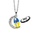 Ukraine Flag Necklaces for Men Women Moon Glass Ukrainian Symbol 360 Degrees Rotated Metal Flag Chains Necklace Fashion Jewelry Party Favor CPA4338 0323
