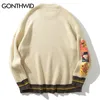 GONTHWID VAN GOGH SELEVE PATTION Pullover Strick Sweater Herren Hip Hop Stickerei Crewneck Strickwear Pullover Streetwear Tops 220803