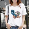 T-shirt a maniche corte con stampa borsa da donna bianca moda donna Harajuku Streetwear Soft Top T-shirt donna abbigliamento