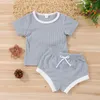 Summer Baby Clothing Sets Girl Suit Baby Pit Striped Ribbed Cotton Short Sleeve Top + Shorts Newborn Outfits