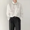 일본 패션 럭셔리 새틴 섹시한 망 셔츠 최고 품질의 긴 소매 비즈니스 버튼 셔츠 느슨한 공식 블라우스 220323