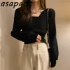 Temperament Solidny Slim Jesień Krótki V Neck White Dzianiny Topy Dolne Fałszywe Dwa Sztuki Swetry Swetry Lady Moda Chic Korea 220402