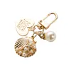 Heart Shell Pendant Keychain Earphone Accessories Party Favor Fashion Elegant Letter Label Imitation Pearls Hanging Pendant Keyring