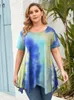 5XL 6XL Plus Size Women Clothing Summer Short Sleeve Tie Dye Print Casual Tee Shirt Peplum Tops Irregular Long Blouse 220526