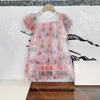 22ss verão meninas malha rendas vestido camisa mangas bufantes transparente t-shirt saia 5A designer crianças HD impressão logo saias menina m..os vestidos de festa da marca álbum a1