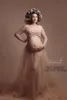 섹시한 여성 출산 사진 복장 베이비 샤워 레이스 탑 메쉬 스커트 임신 여성 임신 사진 촬영 드레스 가운