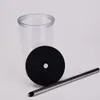 16OZ Bicchiere riutilizzabile Boba Cup Bicchiere in plastica spessa a doppia parete Design a prova di perdite Tazza da tè a bolle con cannuccia SN3681
