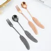 Stainless Steel Feather Handle Dessert Spoons Cake Salad Fruit Fork Stirring Spoon Mixing-spoon Coffee-spoon Tea-spoon Ice Cream Scoop Flatware ZL1291