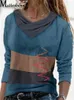 Frauen V-ausschnitt Kontrast Farbe Unregelmäßige Nähte Streifen T-Shirt Frühling Herbst Langarm Straße Hipster Kleidung Damen T Tops 220408