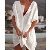 2022 Tuniche di cotone per la spiaggia Costume da bagno donna Cover-up Costumi da bagno donna Copricostume Beachwear Mini abito Sai de Praia Drop