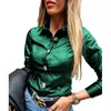 Vrouwen Blouses Shirts Vrouwen Imitatie Leer 2022 Elegante Single Breasted Pu Shirt Dames Mode Revers Lange Mouwen Casual