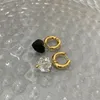 Black Love Transparent Square Stud Earrings Temperament High-End Asymmetric Fashion Trendy Brand All-Match Jewelry Accessories