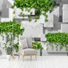 壁紙カスタム3D POの壁紙グリーンリーフモダンな抽象的な幾何学格子壁画リビングルームベッドルームホーム装飾アートウォールペインティングウォールパップ