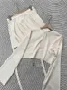 Fantoye casual cetim duas peças vestido conjunto para mulheres branco o-pescoço botão top bandagem mini lápis saias roupas moda festa terno 220719