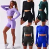 Yoga Outfits women workout High quality Designer Fashion sports Shark knitted seamless long sleeve top ladies gym suit fitness Out266S