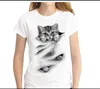 XS-4XL 2022 T-skjorta kvinnor 3d katt tryck vit mjuk casual lady t-shirt sommar kort ärm djur rund nackkläder topp femme