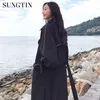 Sungtin Brand Fashion Women Women Long Trench Coat With Belt Spring Autumn Casats Black feminino chique em peito duplo fora T200805