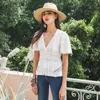 Frauen Blusen Hemden RettyDustty Eintauchend Halsausschnitt Spitze Dame Kurzarm Bluse Fit Sommer Outdoor-Berufung oder Tagesarbeit Mini
