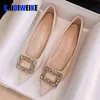 Glitter Shine Crystal Wedding Shoes Woman Metal Buckle Pointy Toe Shallow Flats Slip on Flash Femme Loafers Comfy Girl Moccasins 220519