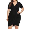 Plus Size Dresses Summer Women Dress Neck Solid Color High Waist Bodycon Lady Short Sleeve Shirring Oversize Party Streetwear ClothingPlus