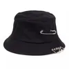 Fashion Solid Color Iron Pin Rings Personality Bucket Hat For Unisex Women Men Cotton Harajuku Panama Fishermen Caps HCS137
