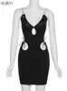 Klalien Fashion Sexig ihålig bandage låg bröst V halsband mini bodycon klänningar kvinnor sommar streetwear y2k 220505