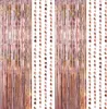 Rose Gold Rain Curtain Happy 18st Girl Birthday Decoration Tinsel Curtain Adult Engagement Wedding Party Dots Garland Background