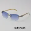 2022 Novo modelo Micropaved Diamond Sunglasses Original Black Buffalo Horn Rimless Genuine Natural Sun Glasses 18K Gold C Decoratio7898982