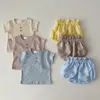 Melario Summer Brill Baby Short Sleeve Ubrania niemowlęta dziewczyna solidna koszulka + kratki garnitur maluch chłopiec 220507