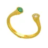 Sieraden voor vrouwen groene agaat armband u-vormig met diamanten retro koperen metalen manchet charme vrouwelijke damesbanden sieraden kristalsteen