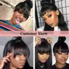 KISSHAIR 13x4 Lace Frontal Wig With Bang Natural Color Silky Straight Cuticle Aligned Indian Raw Virgin Human Hair Pre-plucked 4x4 Lace Closure Wig For Women 12-28 Inch