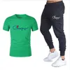 22 Sommar Fashion Leisure T-shirt + Byxor Mäns Set Tracksuit Sportkläder Track Passar Man Sweatsit Kortärmad Vit Svart T-shirt