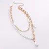 Multilayer Pearl Łańcuch Naszyjnik Dla Kobiet Ślub Bridal Vintage Geometryczny Wisiorek Choker Para Biżuteria