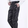 Мужские брюки Мужская кожа работа с эластичными легкими разумными повседневными брюками PU тонкий мотор плюс размер мотоциклеров