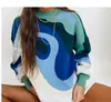Preppy Style Knit Women Pullover Sweater Spring Autumn New Design Blue White Printed Soft Loose Tops Lady Long Sleeve Sweaters
