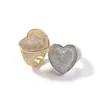 Hip Hop Mens Big Size 6-9 Heart Full Zircon Men Gold Silver Ring Iced Out Micro Pave CZ Rings Punk Jewelry