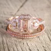 Trouwringen Mode Est Antiek Vintage Design Milgrain 2 Karaat Ronde Morganite Ring Set Voor Vrouw Sieraden Verlovingsgeschenken Wynn22