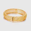 Bangle Women Bracelet Hollow Exqusitive Carved 18k Yellow Gold Filled Dubai Wedding Lady Bride Jewelry Gift Dia 60mm 14mm WideBangle