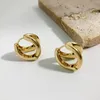 Hoop & Huggie Monlansher Stereoscopic Double Line Geometric Earrings Gold Silver Color Metal Classy Jewelry For WomenHoop